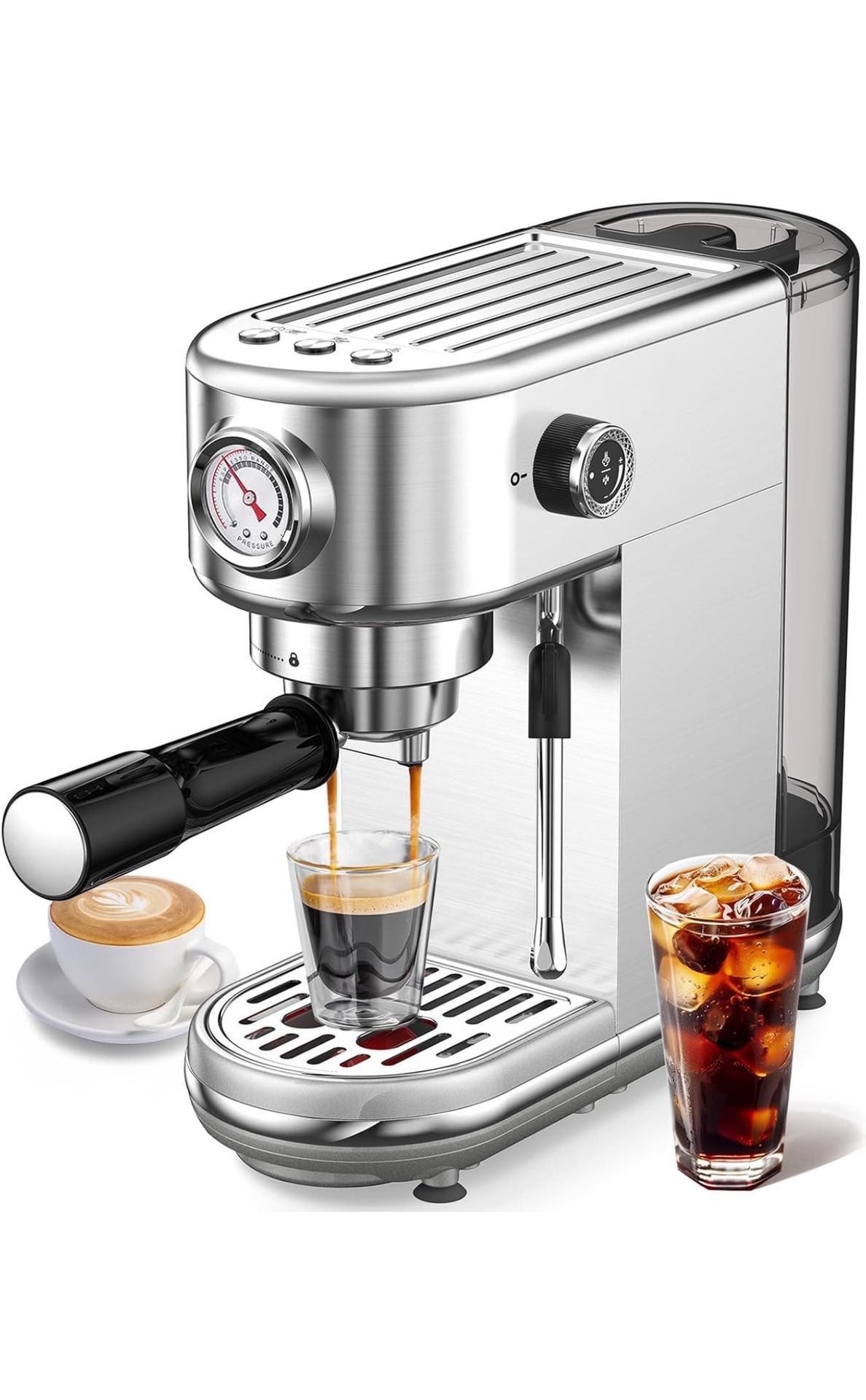 Espresso Machine with Milk Frother, 20 Bar High Pressure Professional Espresso Maker Automatic, Compact Stainless Steel Coffee Machine for Cappuccino,