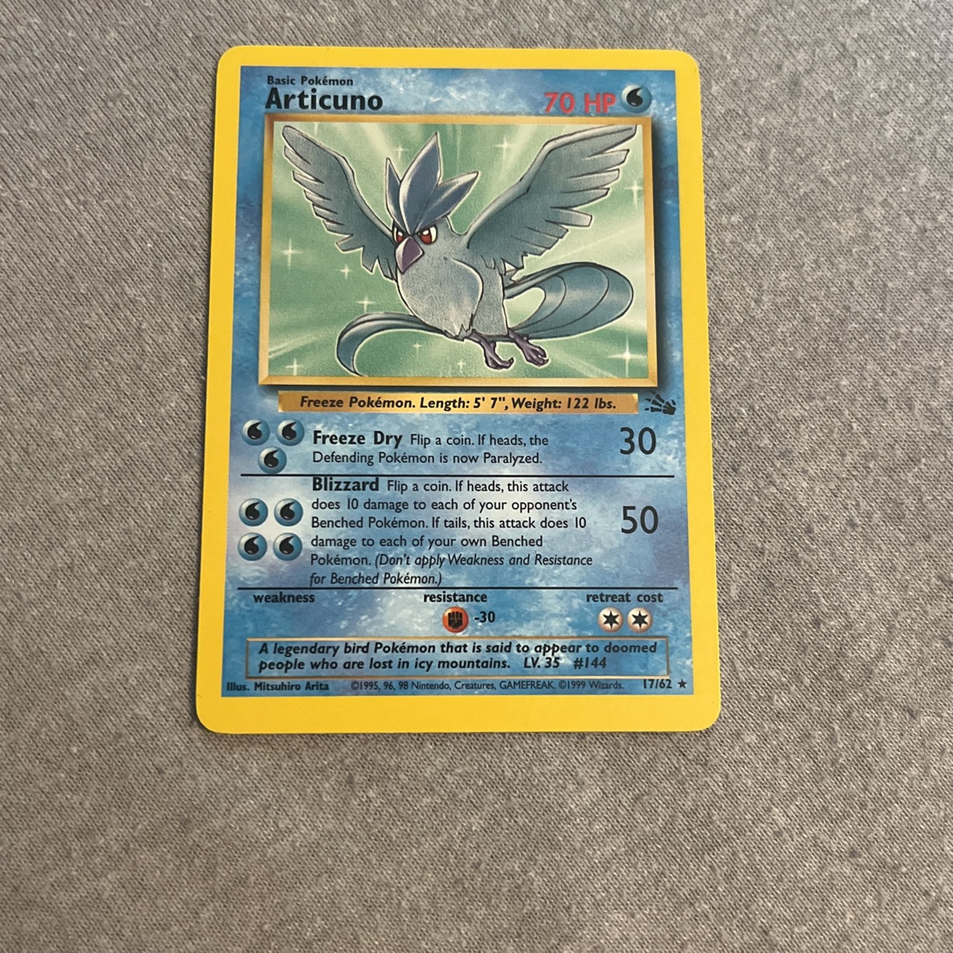 Holographic 1995 Articuno Pokemon Cards