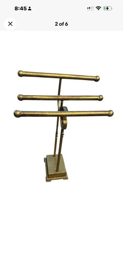 Metal Gold Finish Jewelry Necklace Display Stand 3 Bars Industrial 21.5T X 13.5”