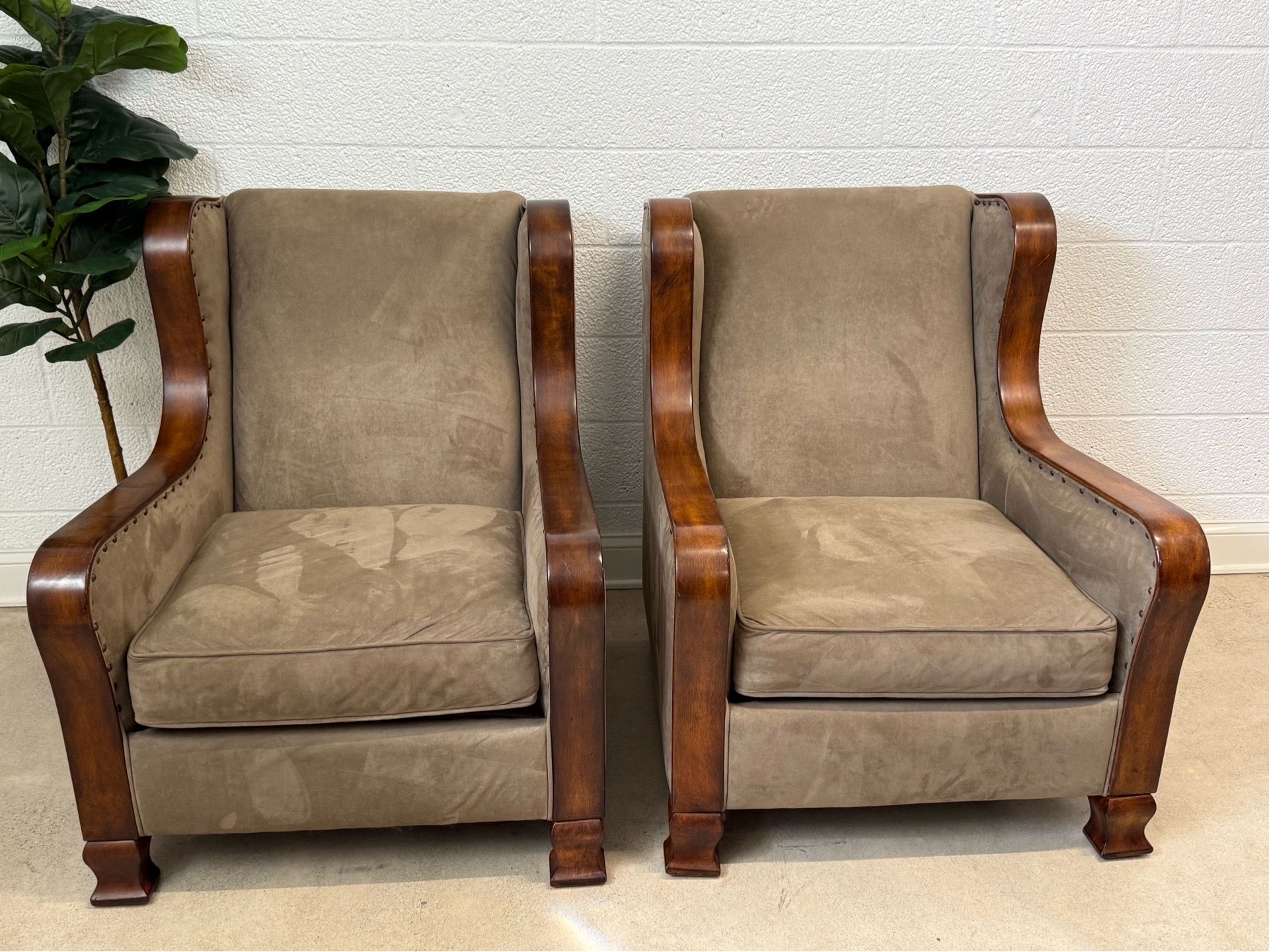 Taupe Wingback Accent Chairs