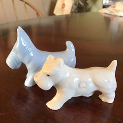 Antique Blue & White Mini Schnauzer Porcelain Figurines (Set of 2)