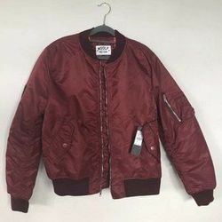 Woolf Brand Bomber Jacket Burgundy Shell With Orange Interior Polyester Nice Bomber Jacket Brand new Large L