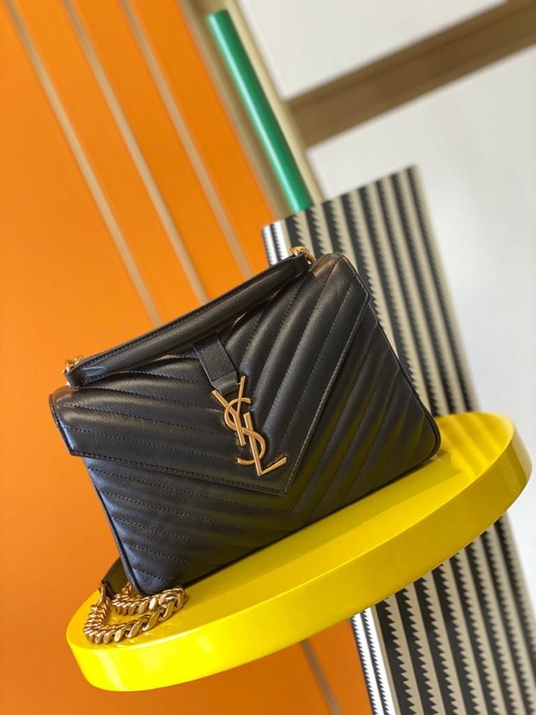 Black Quilted YSL Shoulder Bag with Gold Hardware – Luxury Leather Chain Crossbody