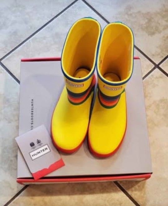 UK 11 Hunter Kids First Classic Rainbow Sky Multi coloured Rubber Rain Boots