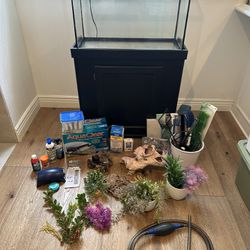 30 Gallon Aquarium With Wood Storage Stand and LOTS Of Accessories