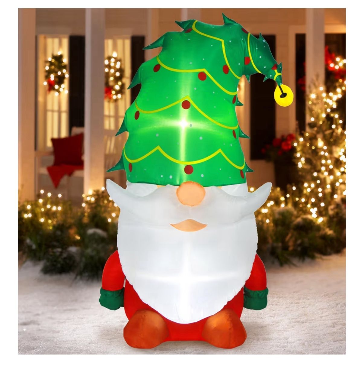 5 FT Inflatables Christmas Gnome Yard Decor with Christmas Tree Hat, Built-in LED Lights Blow up Xmas Holiday Decorations