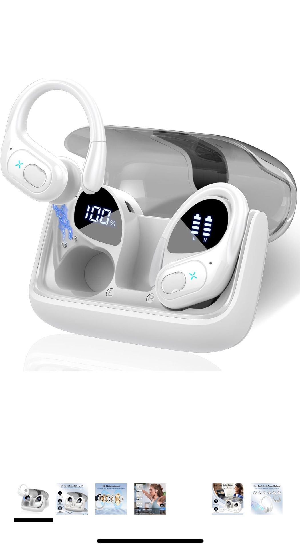 Wireless Earbuds 75hrs Bluetooth 5.3 Headphone Sport, 2024 Bluetooth Earbuds Stereo Deep Bass Over Ear Bud with Earhooks, ENC Noise Cancelling Mic, IP