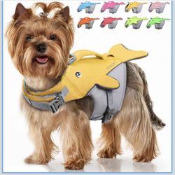 Cute Dog Life Vest, Swimming Vest with Handle, Ripstop & Buoyancy for Doggy Puppy, Dog Life Jacket for Swimming & Boating, S, Yellow