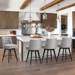 4X Light Gray 26” Fabric Swivel Barstools 