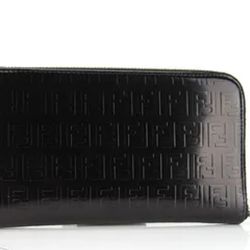 Fendi Logo Blk Leather Zip-around Wallet 