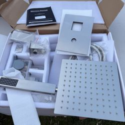 Midanya Shower Faucet Set,Wall Mount Shower System with Square Rain Shower Head and Hand Sprayer, Rough-in Valve Body and Trim Kit Included,8 Inch, Po