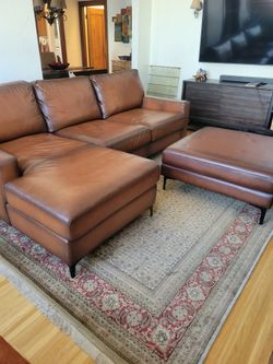 Pottery Barn Leather Sofa Sectional and Ottoman