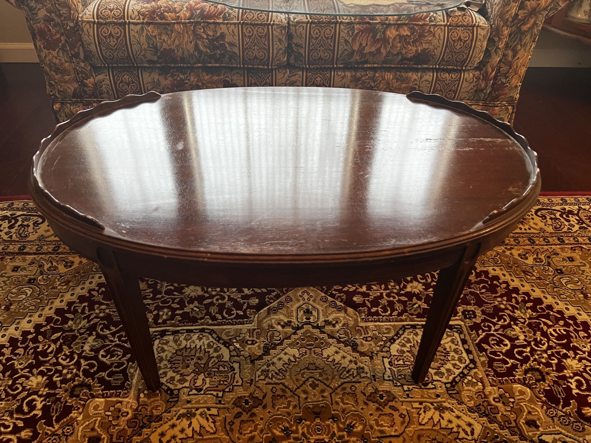 Mersman Brand 1980’s Hardwood Cocktail Table with Glass Top
