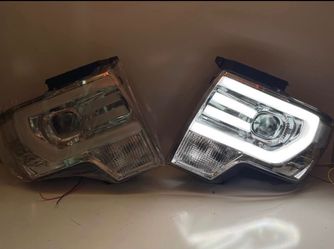 2009-2014 FORD F150 CHROME LED BAR HALOGEN HEADLIGHT PAIR