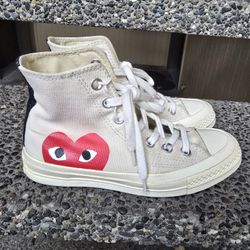 Converse x Comme Des Garcon Play Milk Hi-Top Shoes Size 3 Beige 