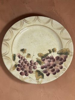 Oneida Veneto Dinner Plates 11" Cream Purple Grapes Hand Painted 6pc Flaws/Chips