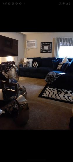 Royal Blue Sectional and Round Love Seat
