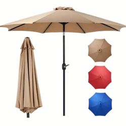 NEW 9 FT Outdoor Umbrella, Outdoor Furniture, Patio Table Umbrella With Push Button Tilt And Crank, Pool Beach Yard Umbrella For Commercial & Resident