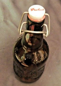 Grolsch Lager Brown Glass Beer Bottle with Porcelain Swing Top Vintage