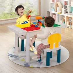 Kids Activity Table and Chair Set with Storage and 100-Pieces Compatible Building Blocks, NEW 