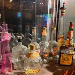 Vintage empty booze bottles