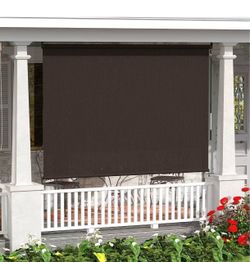VICLLAX Outdoor Roller Shade 6' W×6' L, Patio Cordless Roller Blinds, Exterior Roll Up Shade with Spliced Design for Patio Porch Gazebo, Wheat