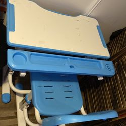 Blue and white kids desk and chair