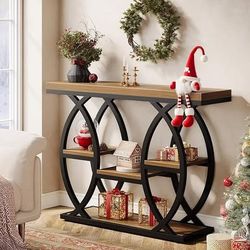 4-Tier Industrial Console Table – Rustic Top & Metal Frame