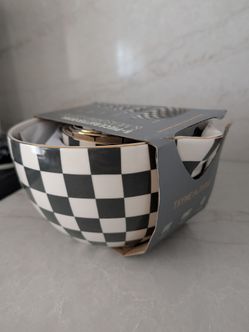 NEW Thyme & Table Checkered Ceramic Mixing Bowls