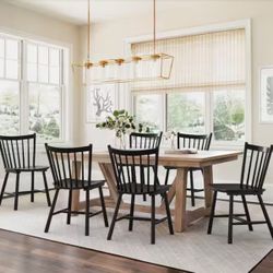 Winston Black Classic Windsor Dining Chair Solid Wood Farmhouse Dining Chair with Spindle Back Set of 6