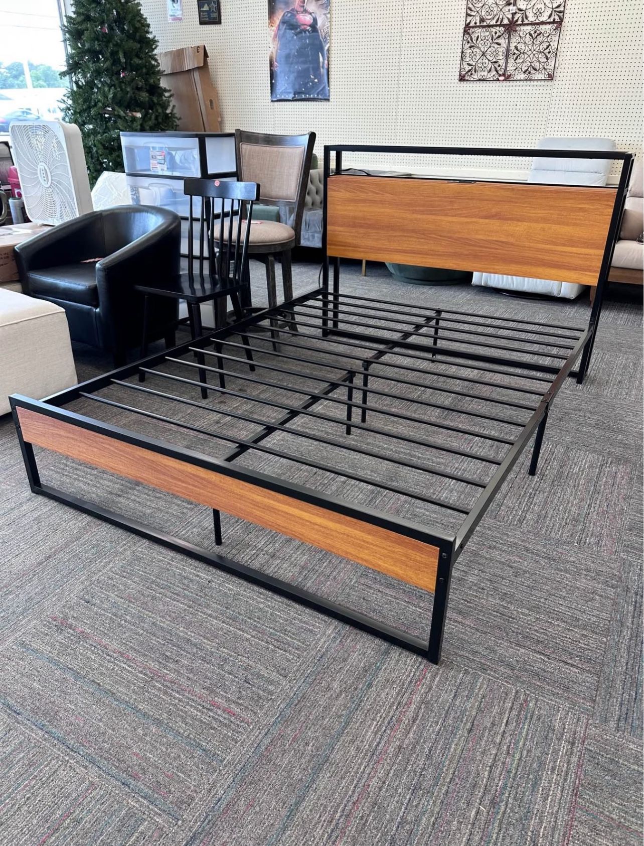 Full Size Platform Bed with Sockets and USB Ports, Modern Metal Platform Bed Frame, New 