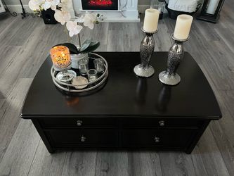Dark Brown Wood Table with Drawers