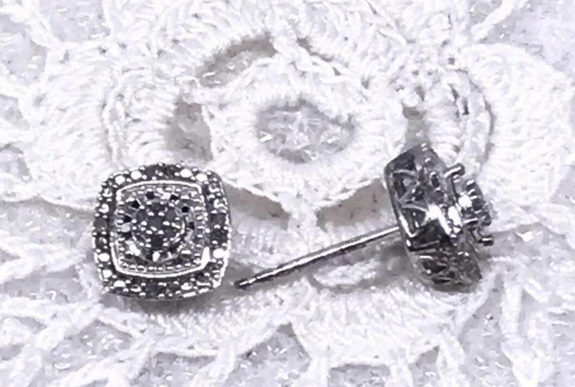 Diamond Halo Earrings 925 Sterling Silver 