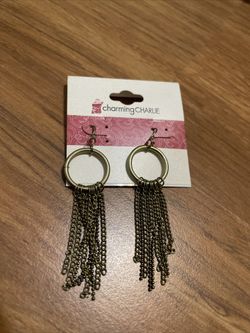 Vintage Gold Tone Charming Charlie Chain Drop Earrings - 2$