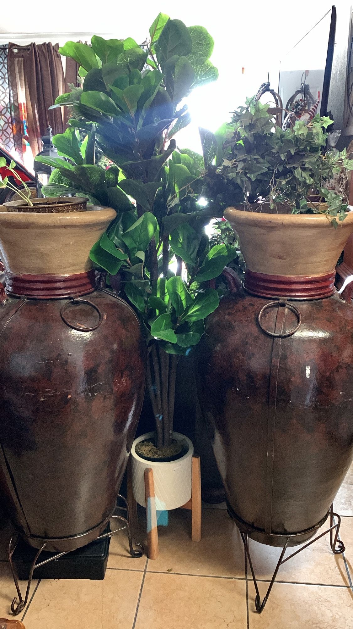 Two Extra Larger Clay Spanish Planter Pots Indoor/out Decor