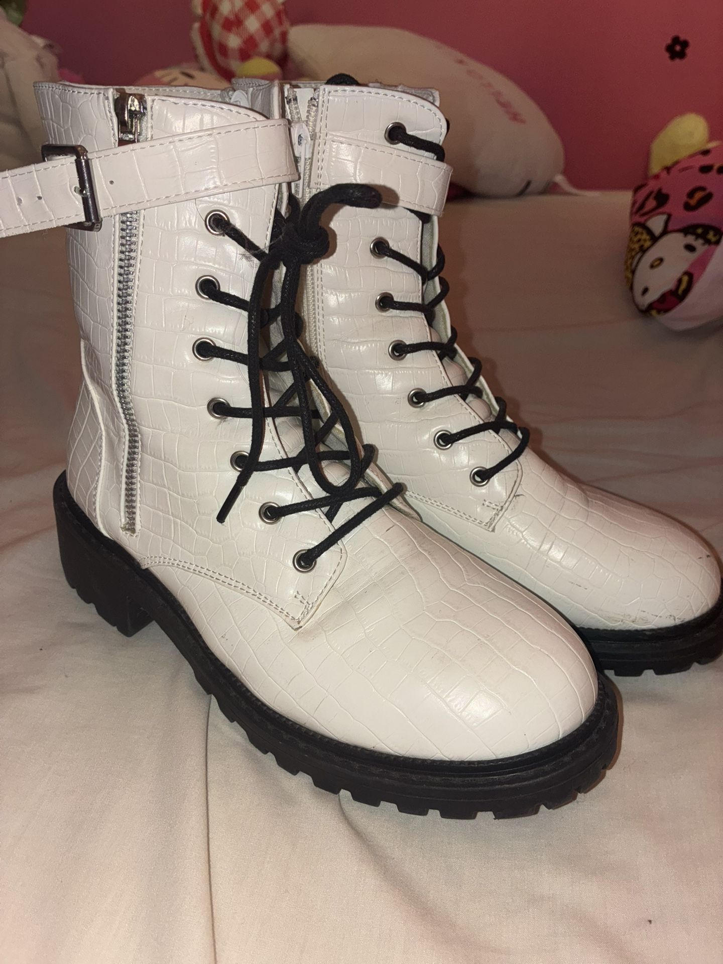 Women’s White Combat Boots
