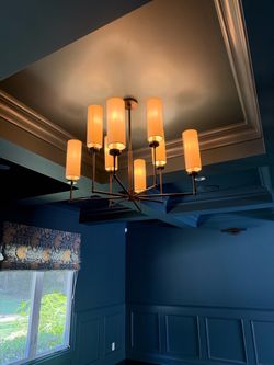 Large 8-Light Modern Chandelier – Bronze with Cylinder Shades –