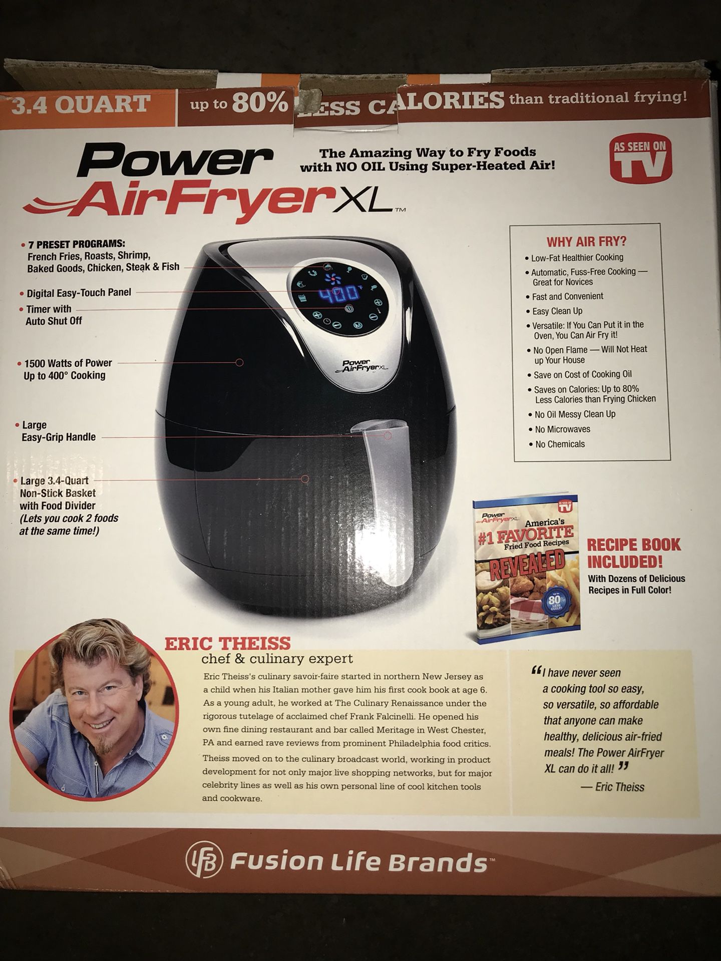  Power Air Fryer XL 3.4 QT Black - Turbo Cyclonic Airfryer With  Rapid Air Technology For Less or No Oil. Include Recipes Book : Home &  Kitchen