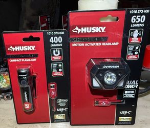 Husky Rechargeable Flashlight & Headlamp Bundle