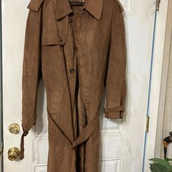Suede Leather Full Length Trench Coat 
