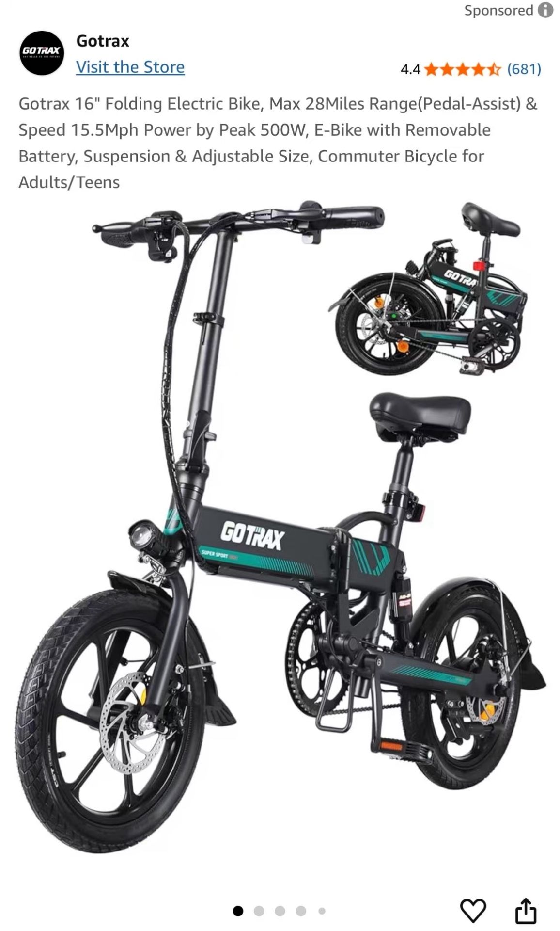 Gotrax EBE1 Folding E-Bike boasts a dependable 350w motor (a peak of 500w)