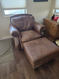 Genuine Leather Chair And Ottoman