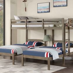 Brand New Warm Grey Twin Size Triple Bunk Bed 