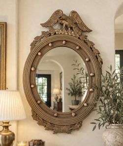 Vintage American Federal-Style Giltwood Eagle Convex Wall Mirror Wall Hanging Wooden Carved Large Collectible Huge Mirror