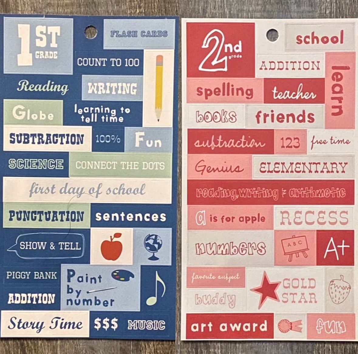 New 1st & 2nd Grade Elementary School Scrapbook Stickers