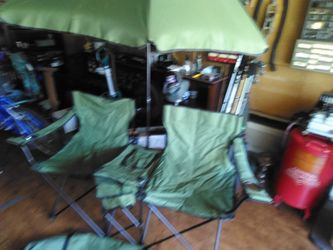 Double chair with cooler in the middle umbrella bag with wheels