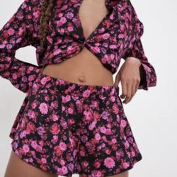 For Love And Lemons Lola Floral Rose Satin Shorts And Top Set
