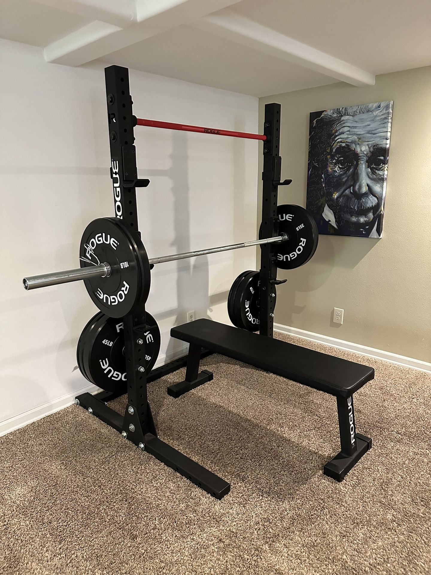 Rogue Fitness Squat Rack And Bench W/weights