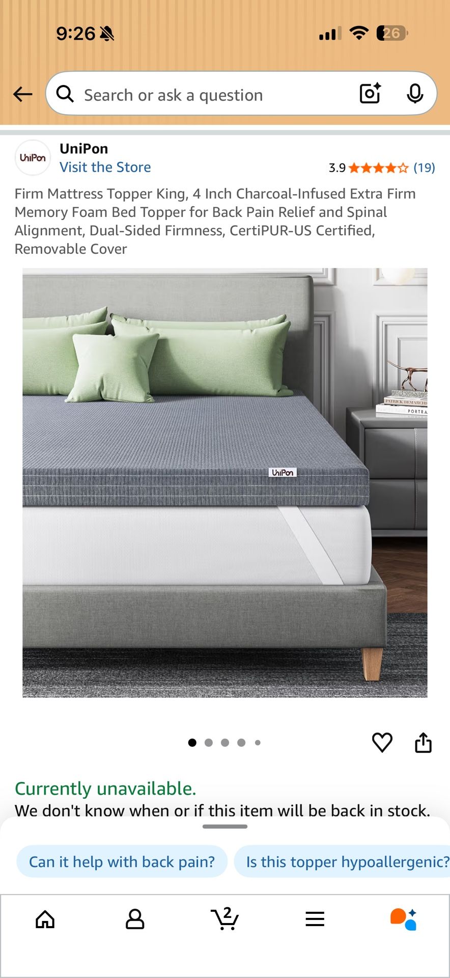 Firm Mattress Topper King, 4 Inch Charcoal-Infused Extra Firm Memory Foam Bed Topper for Back Pain Relief and Spinal Alignment, Dual-Sided Firmness, C