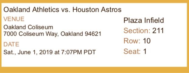 TICKETS TO TODAY JUNE 1st OAKLAND A’s GAME VS ASTROS TONIGHT